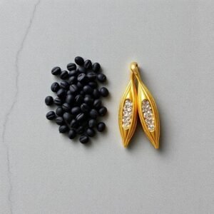 A visual comparison between organic vaccaria seeds and premium 24k gold and crystal ear seeds.