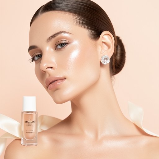 A woman with radiant skin wearing a crystal ear seed as part of her holistic skincare routine.